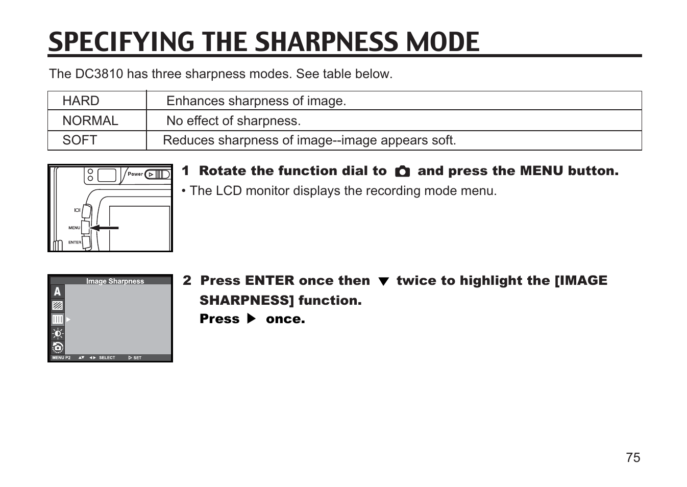 Specifying the sharpness mode | Argus Camera DC3810 User Manual | Page 75 / 164