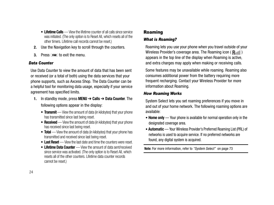 Data counter, Roaming, What is roaming | How roaming works | Samsung SCH-R210LSACRI User Manual | Page 24 / 102
