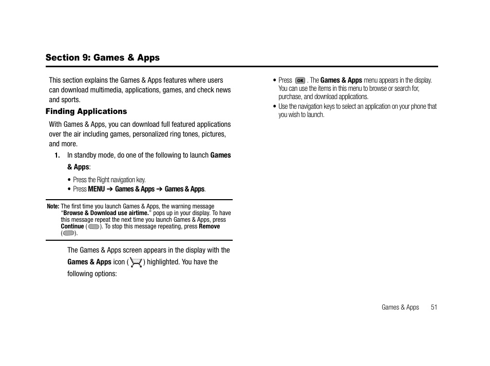 Section 9: games & apps, Finding applications | Samsung SCH-R210LSACRI User Manual | Page 51 / 102