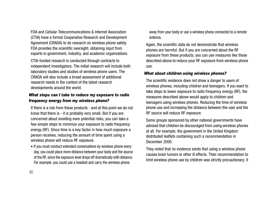 What about children using wireless phones | Samsung SCH-R210LSACRI User Manual | Page 82 / 102