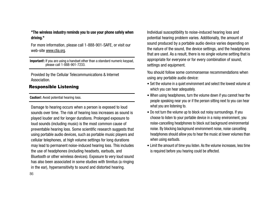 Responsible listening | Samsung SCH-R210LSACRI User Manual | Page 86 / 102