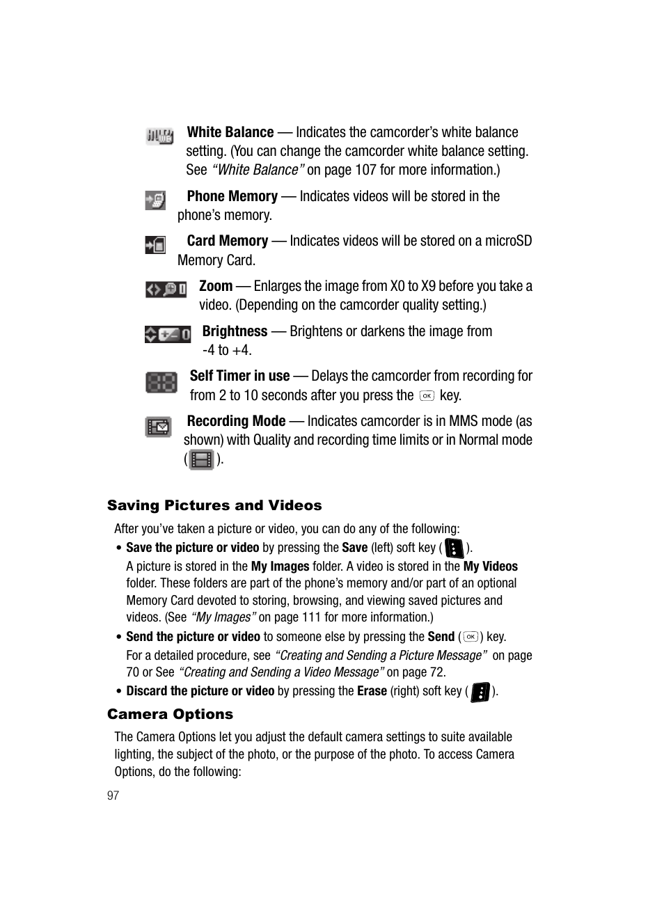 Saving pictures and videos, Camera options, Saving pictures and videos camera options | Samsung SCH-R610ZKAUSC User Manual | Page 100 / 188