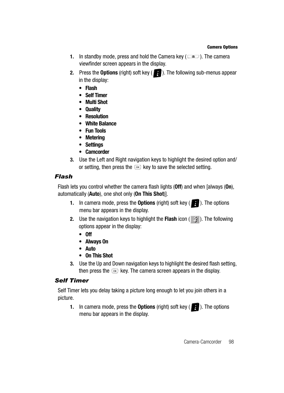 Flash, Self timer | Samsung SCH-R610ZKAUSC User Manual | Page 101 / 188