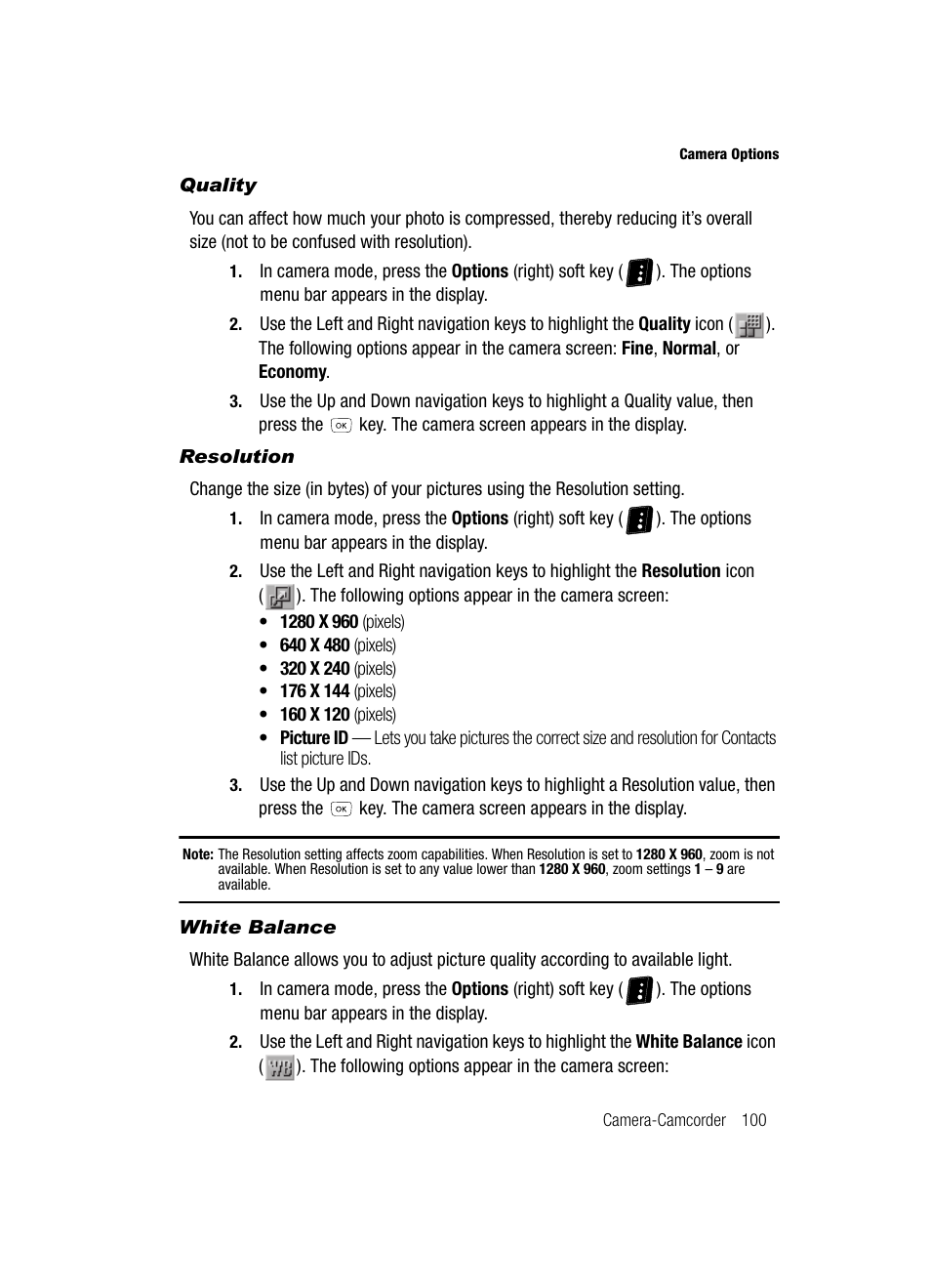 Quality, Resolution, White balance | Samsung SCH-R610ZKAUSC User Manual | Page 103 / 188