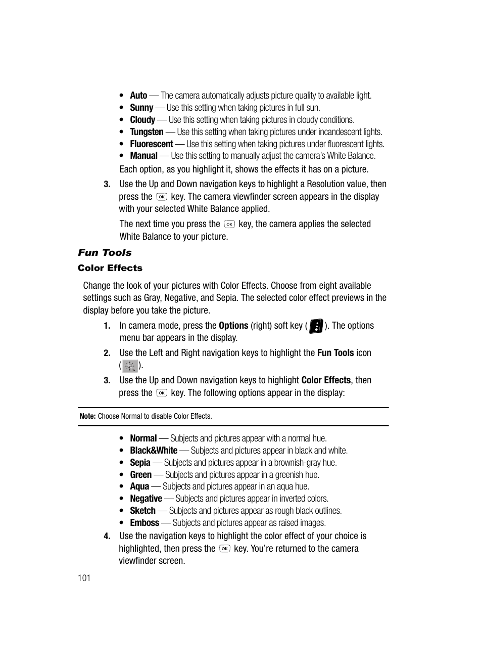 Fun tools, Color effects | Samsung SCH-R610ZKAUSC User Manual | Page 104 / 188