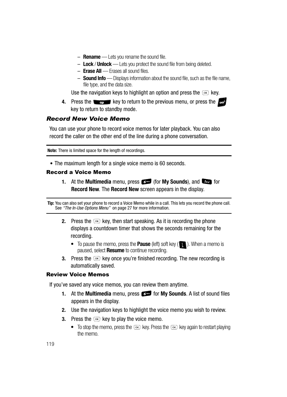 Record new voice memo, Record a voice memo, Review voice memos | Samsung SCH-R610ZKAUSC User Manual | Page 122 / 188
