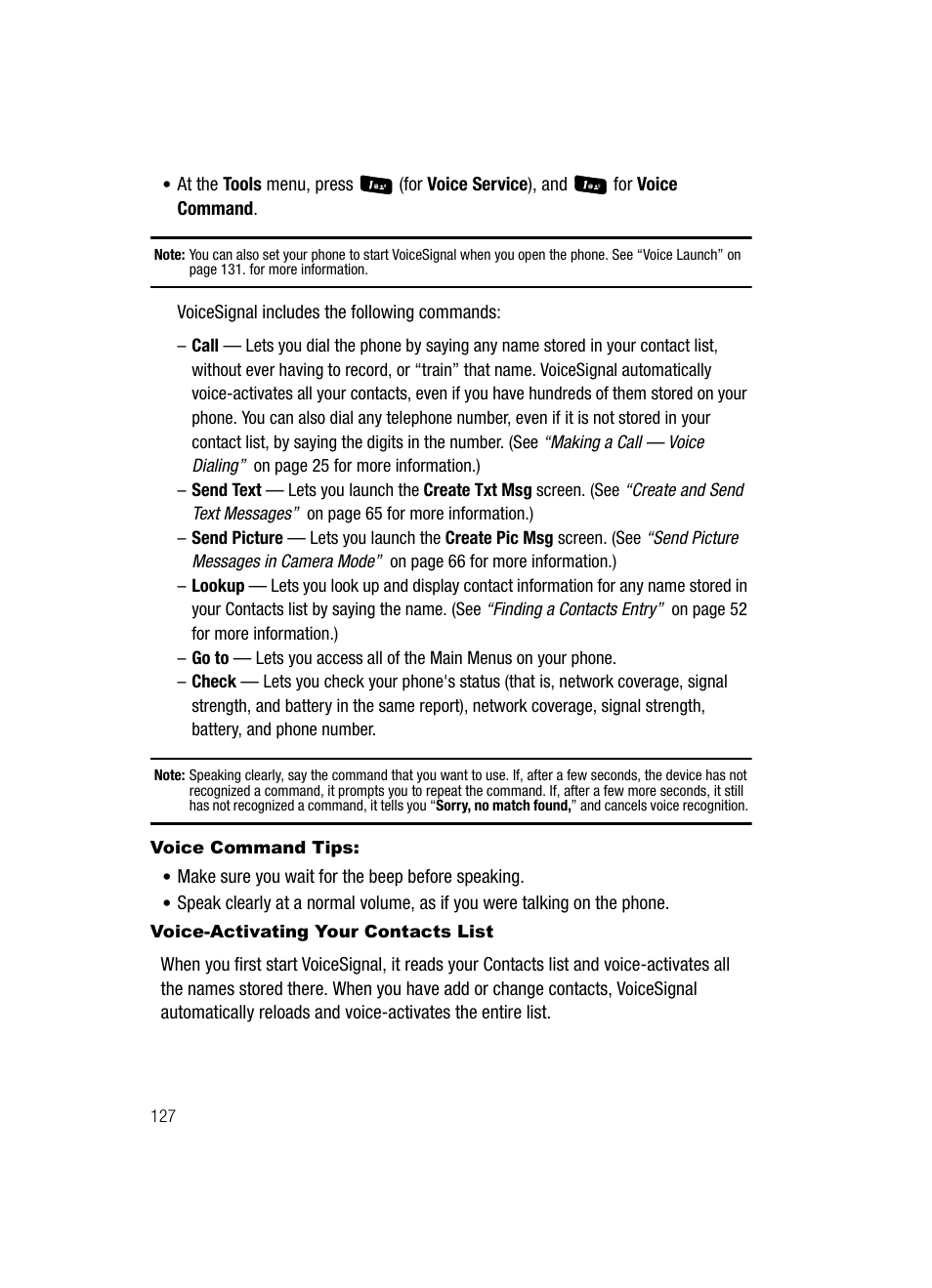 Voice command tips, Voice-activating your contacts list | Samsung SCH-R610ZKAUSC User Manual | Page 130 / 188