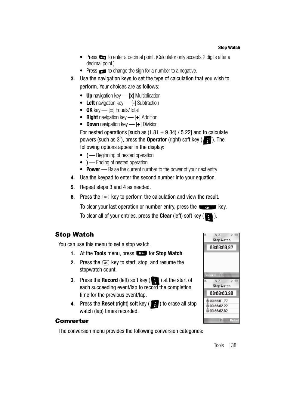 Stop watch, Converter, Stop watch converter | Samsung SCH-R610ZKAUSC User Manual | Page 141 / 188