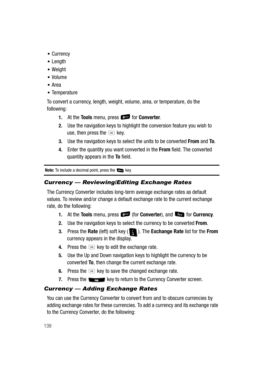 Currency - reviewing/editing exchange rates, Currency - adding exchange rates | Samsung SCH-R610ZKAUSC User Manual | Page 142 / 188