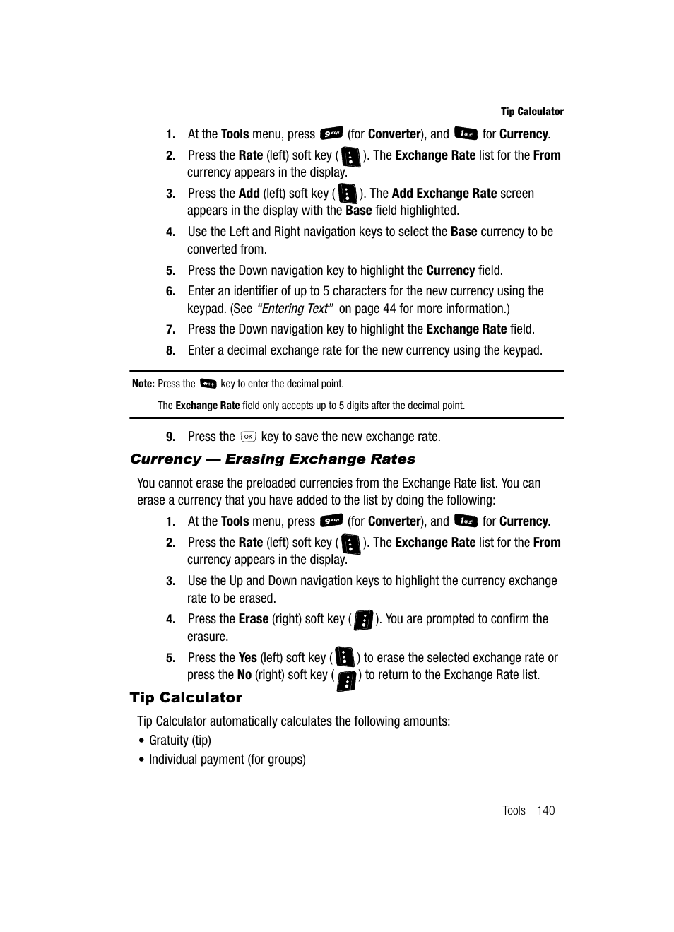 Currency - erasing exchange rates, Tip calculator | Samsung SCH-R610ZKAUSC User Manual | Page 143 / 188
