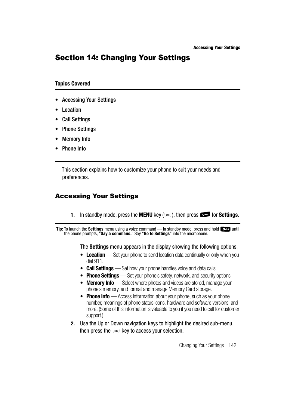 Section 14: changing your settings, Accessing your settings | Samsung SCH-R610ZKAUSC User Manual | Page 145 / 188