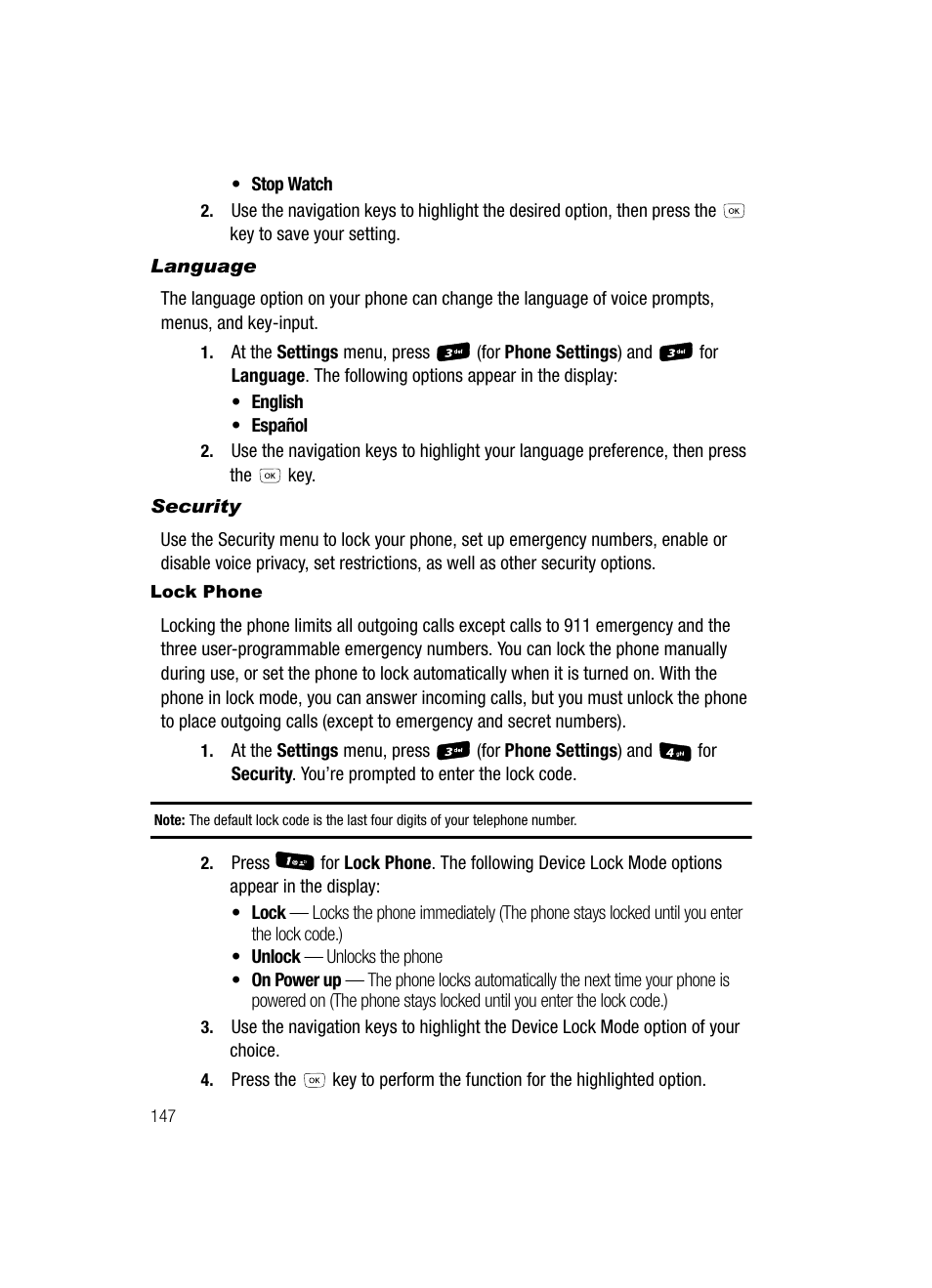 Language, Security, Lock phone | Samsung SCH-R610ZKAUSC User Manual | Page 150 / 188