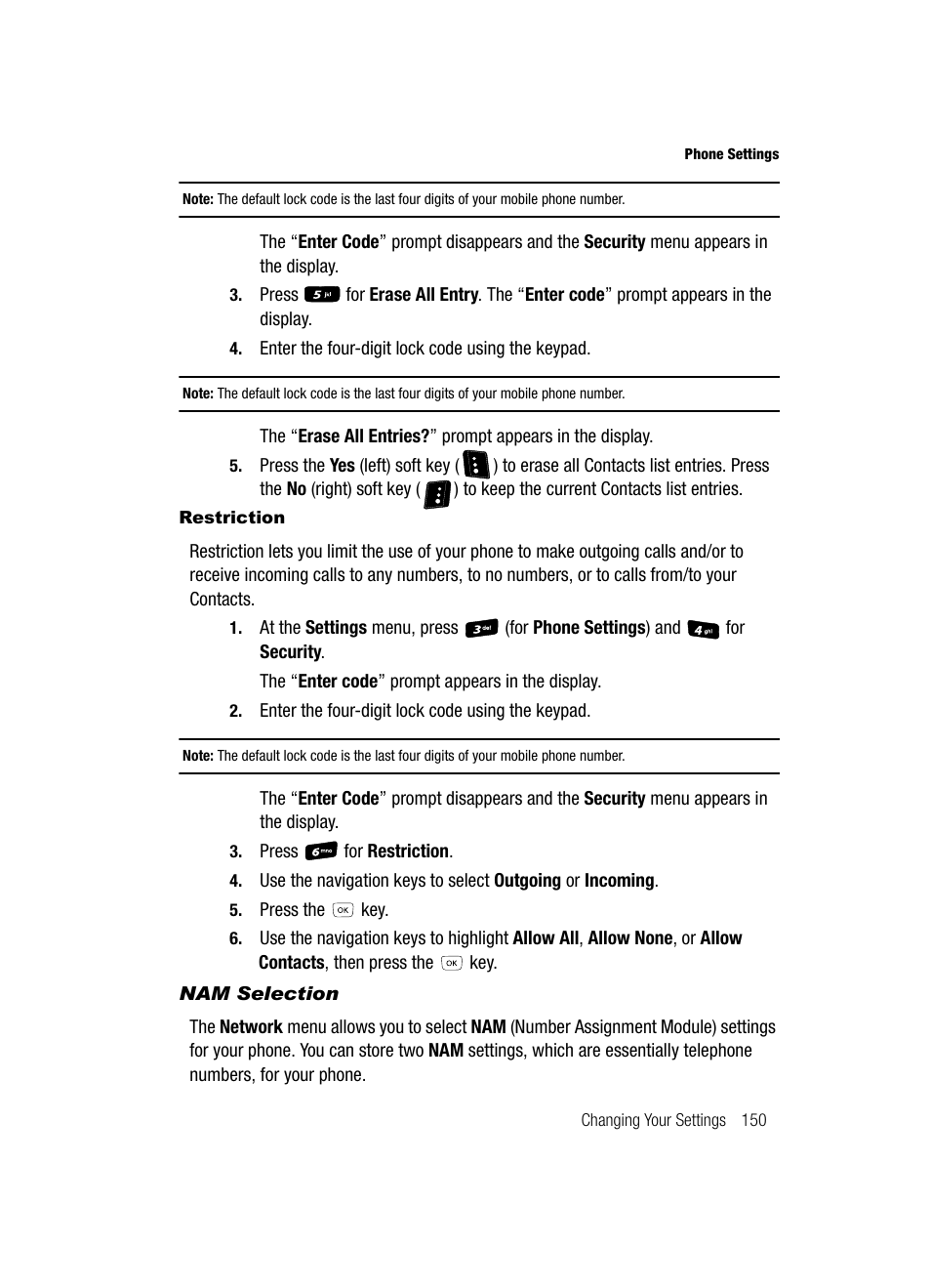 Restriction, Nam selection | Samsung SCH-R610ZKAUSC User Manual | Page 153 / 188