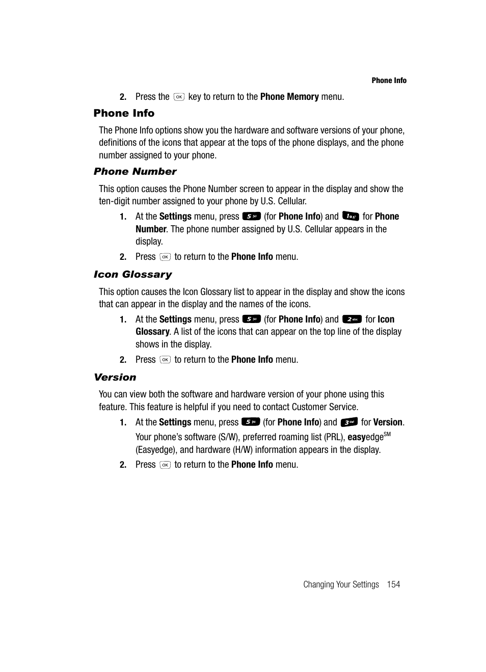 Phone info, Phone number, Icon glossary | Version | Samsung SCH-R610ZKAUSC User Manual | Page 157 / 188