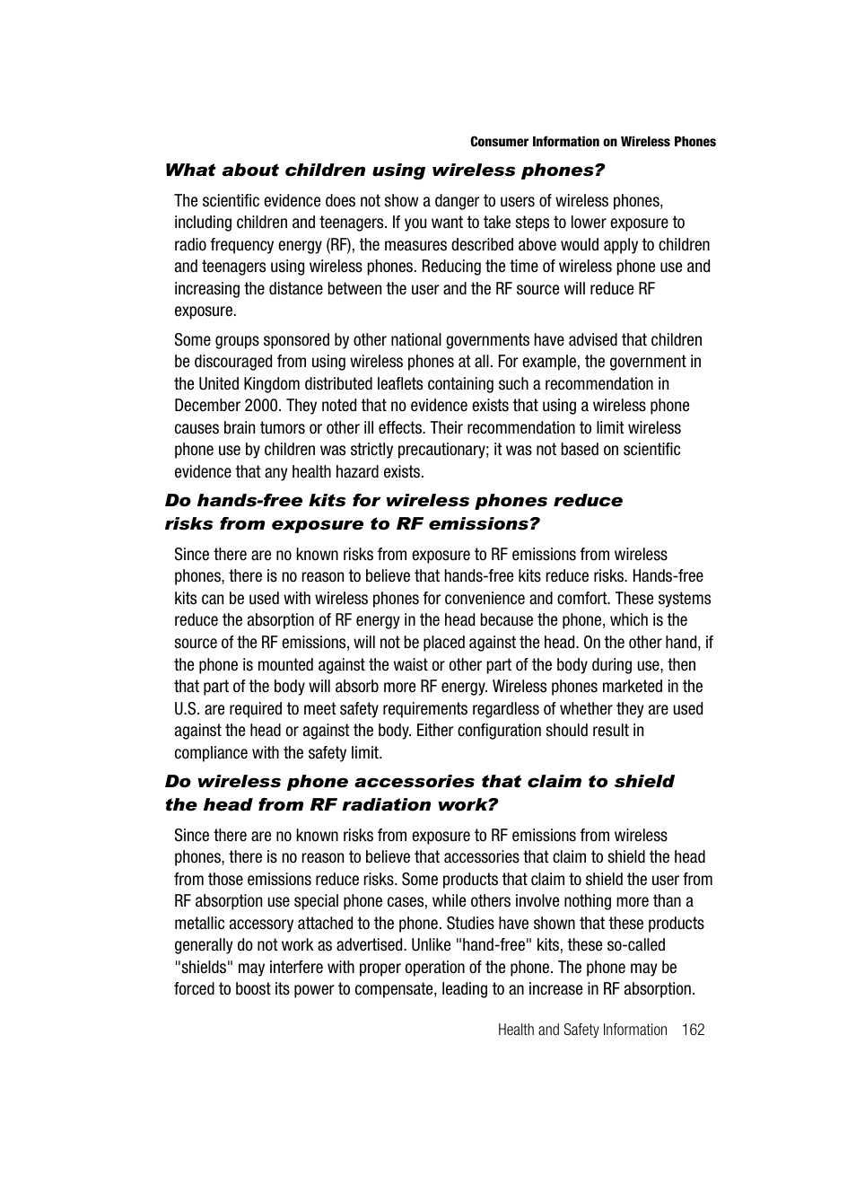 What about children using wireless phones | Samsung SCH-R610ZKAUSC User Manual | Page 165 / 188