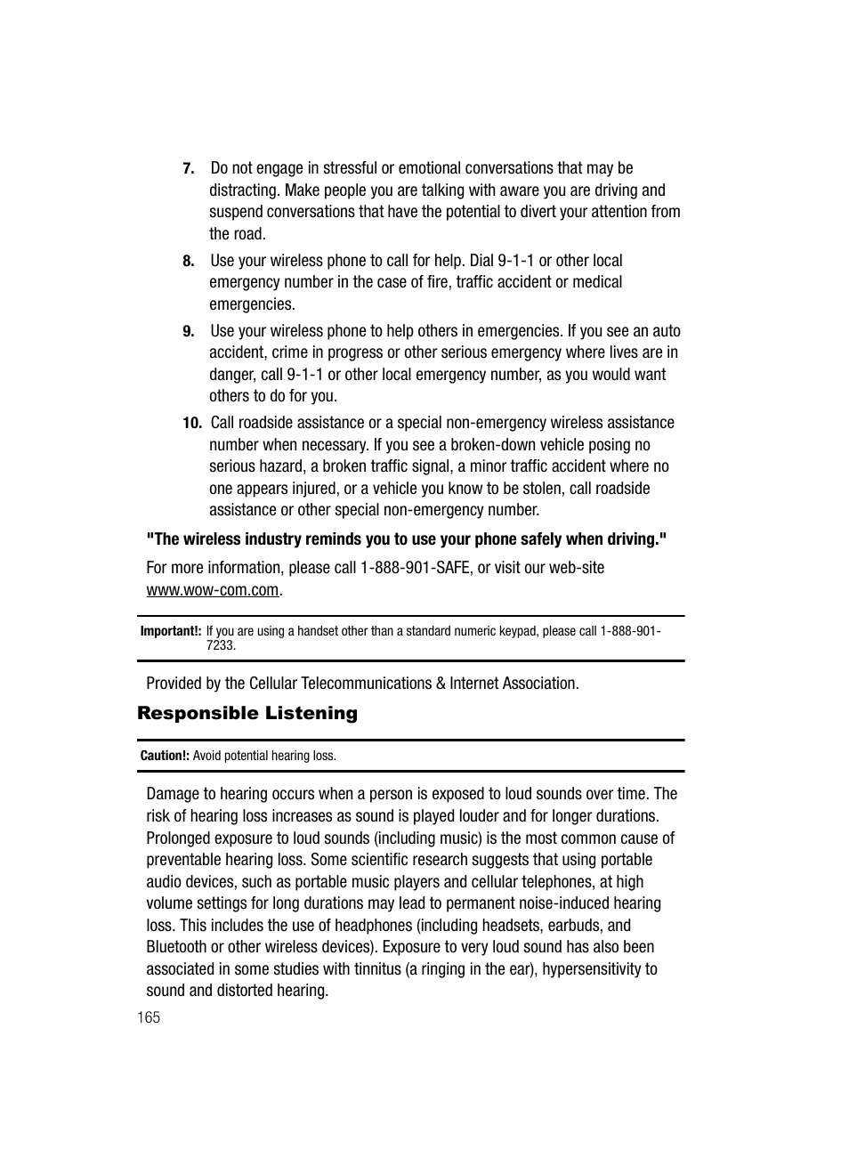 Responsible listening | Samsung SCH-R610ZKAUSC User Manual | Page 168 / 188