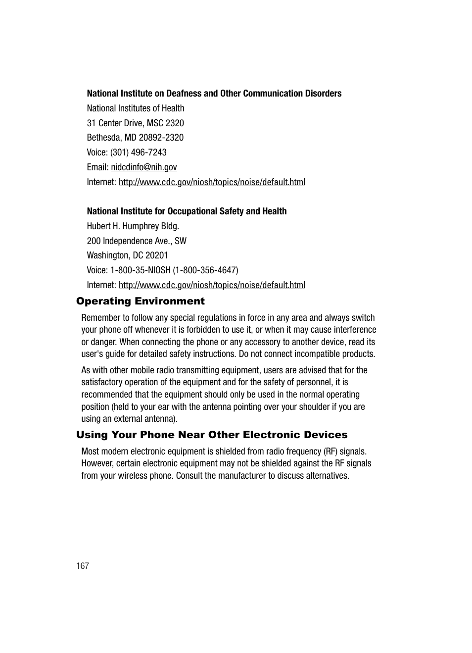 Operating environment, Using your phone near other electronic devices | Samsung SCH-R610ZKAUSC User Manual | Page 170 / 188