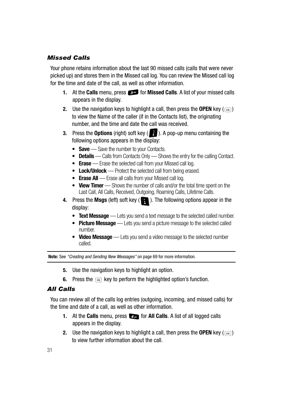 Missed calls, All calls | Samsung SCH-R610ZKAUSC User Manual | Page 34 / 188