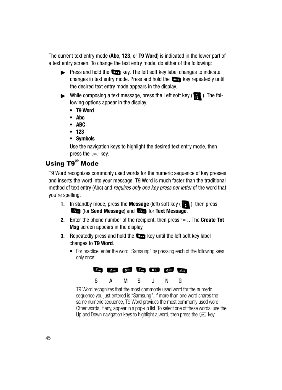 Using t9® mode | Samsung SCH-R610ZKAUSC User Manual | Page 48 / 188