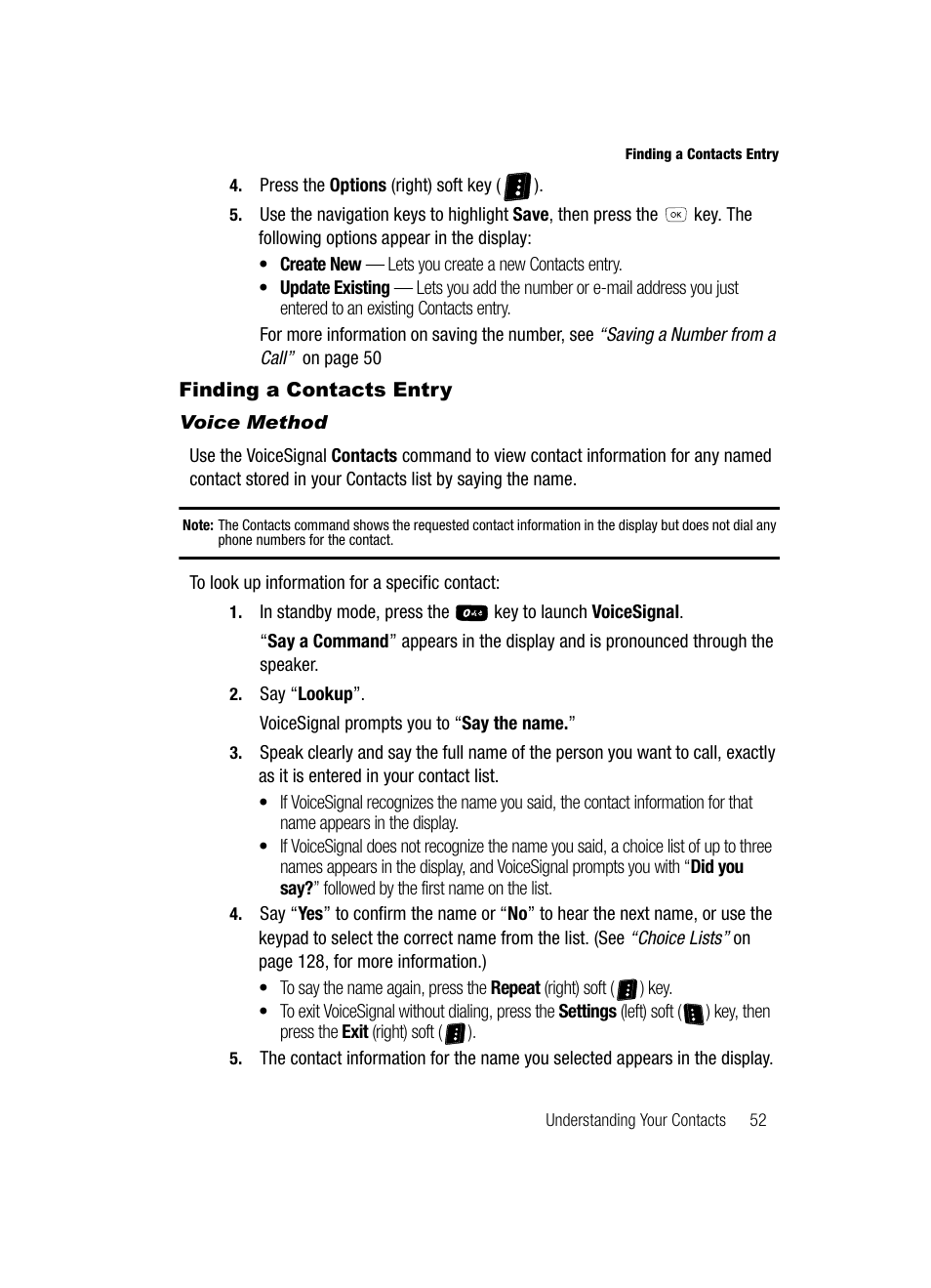 Finding a contacts entry, Voice method | Samsung SCH-R610ZKAUSC User Manual | Page 55 / 188