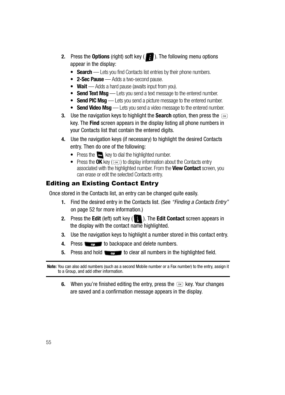 Editing an existing contact entry | Samsung SCH-R610ZKAUSC User Manual | Page 58 / 188