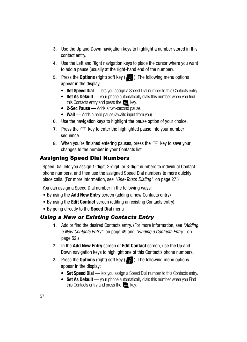 Assigning speed dial numbers, Using a new or existing contacts entry | Samsung SCH-R610ZKAUSC User Manual | Page 60 / 188