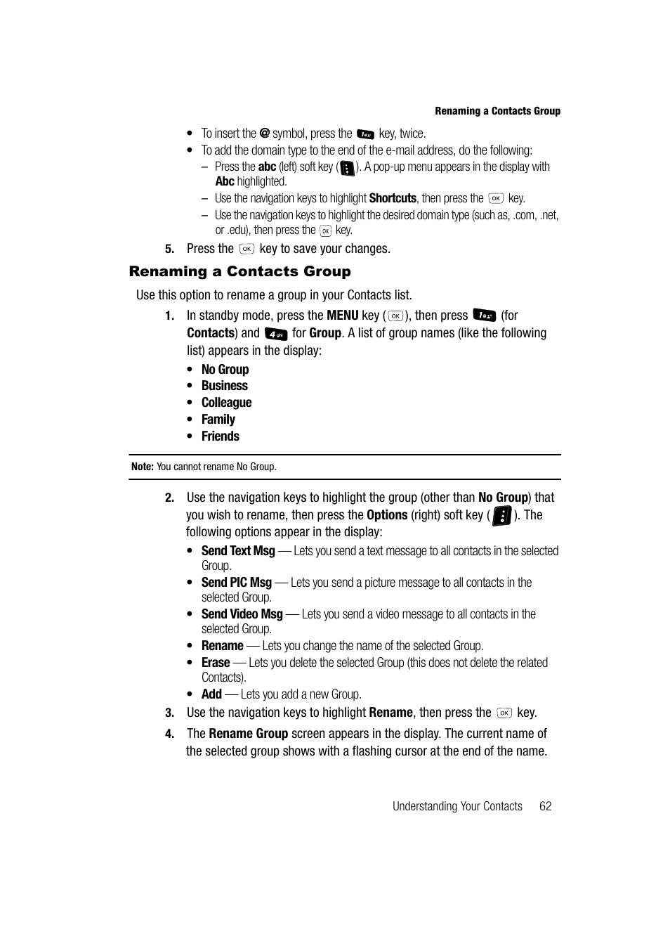 Renaming a contacts group | Samsung SCH-R610ZKAUSC User Manual | Page 65 / 188