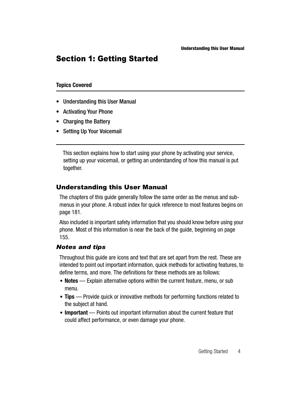 Section 1: getting started, Understanding this user manual, Notes and tips | Samsung SCH-R610ZKAUSC User Manual | Page 7 / 188