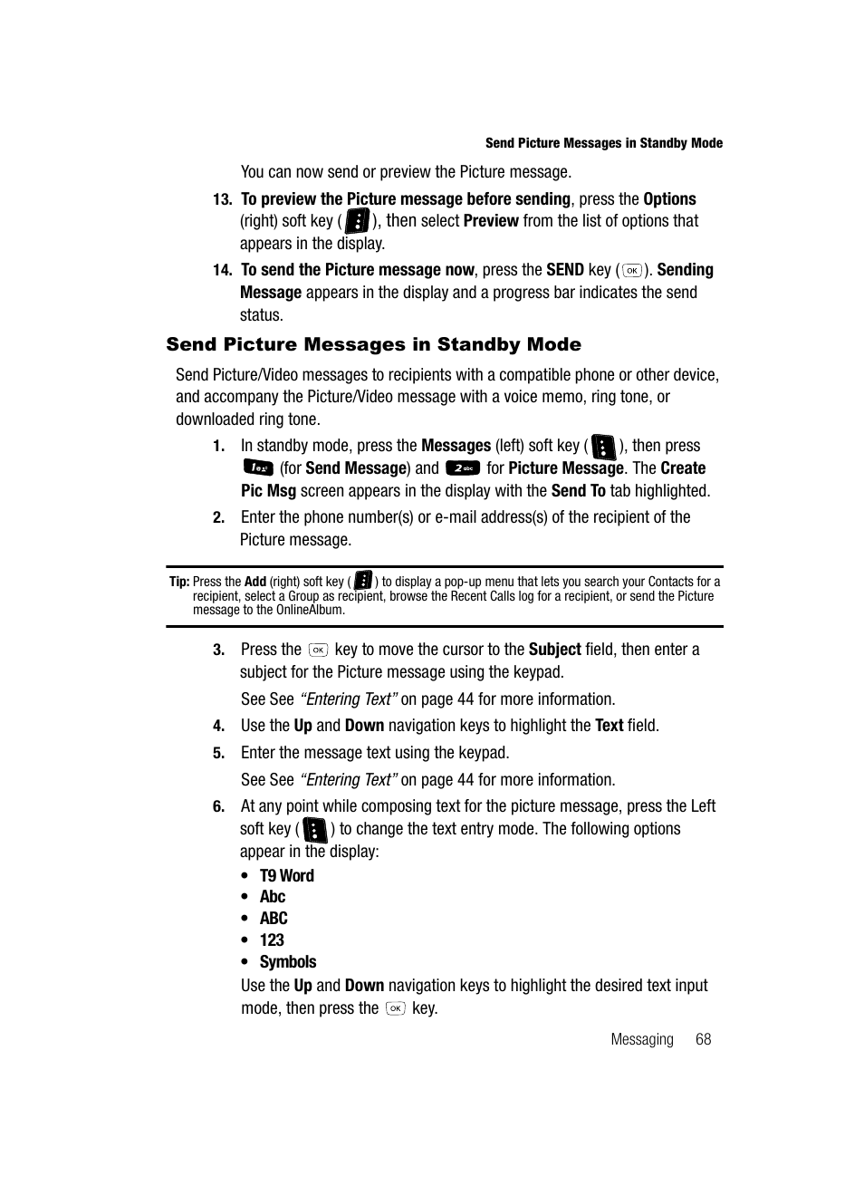Send picture messages in standby mode | Samsung SCH-R610ZKAUSC User Manual | Page 71 / 188