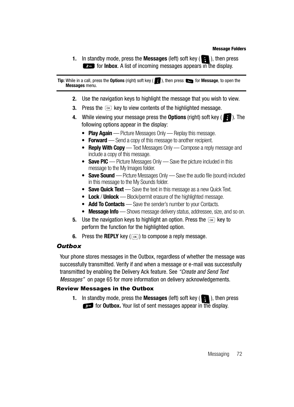 Outbox, Review messages in the outbox | Samsung SCH-R610ZKAUSC User Manual | Page 75 / 188