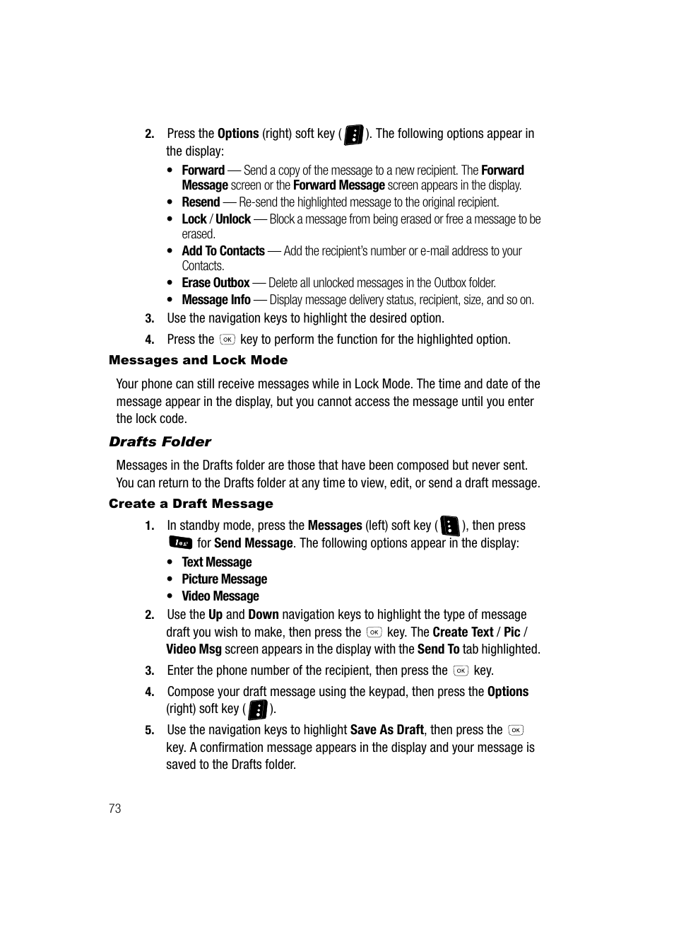 Messages and lock mode, Drafts folder, Create a draft message | Samsung SCH-R610ZKAUSC User Manual | Page 76 / 188