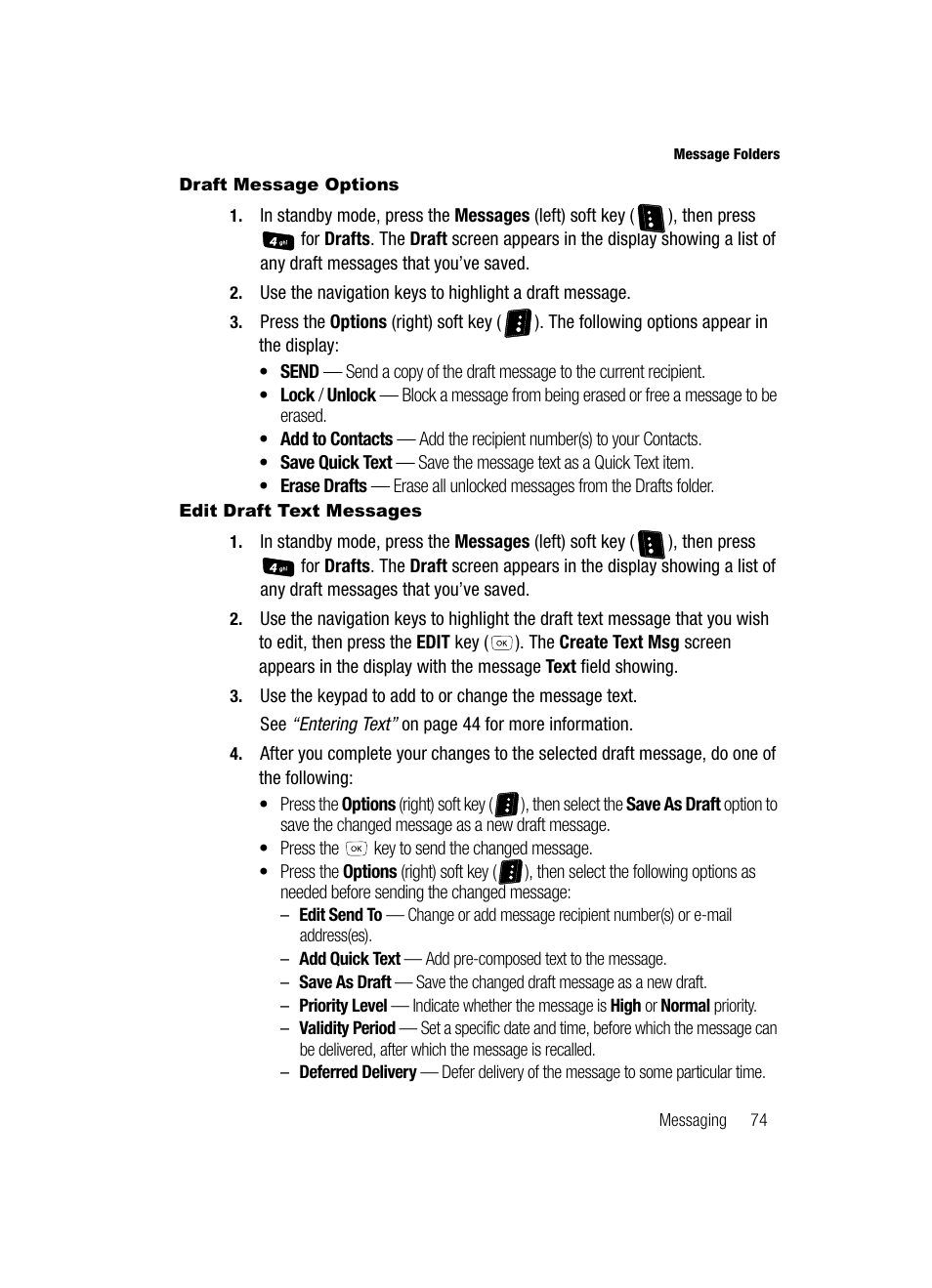 Draft message options, Edit draft text messages | Samsung SCH-R610ZKAUSC User Manual | Page 77 / 188