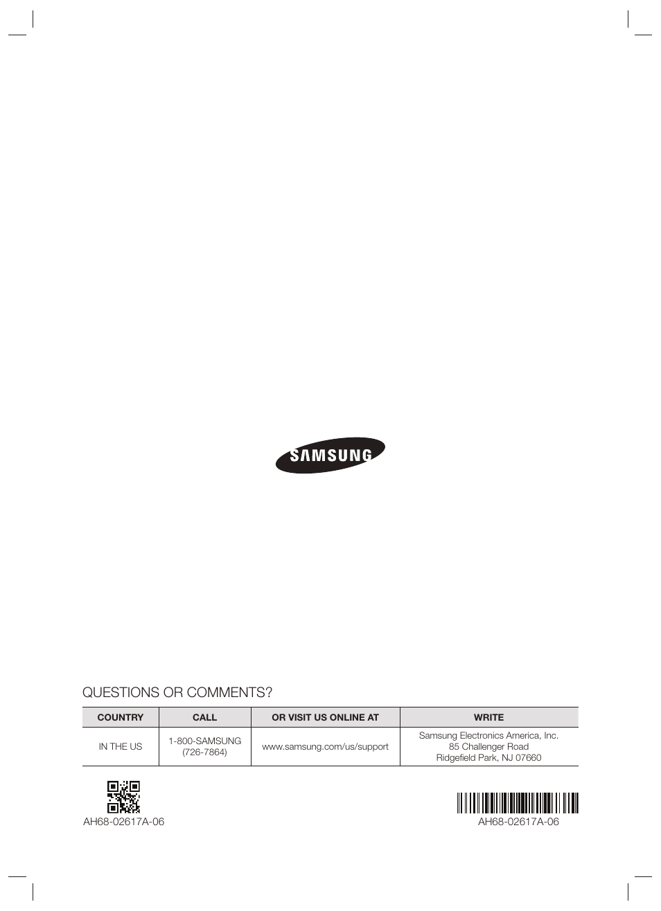 Questions or comments | Samsung HW-F750-ZA User Manual | Page 26 / 26