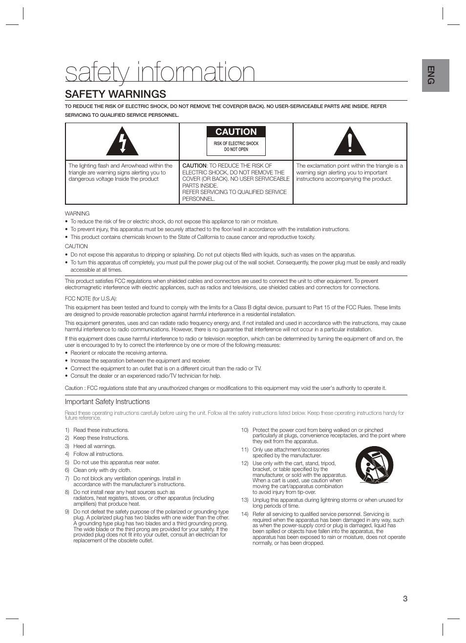 Safety information, Safety warnings, Caution | Samsung HW-F750-ZA User Manual | Page 3 / 26