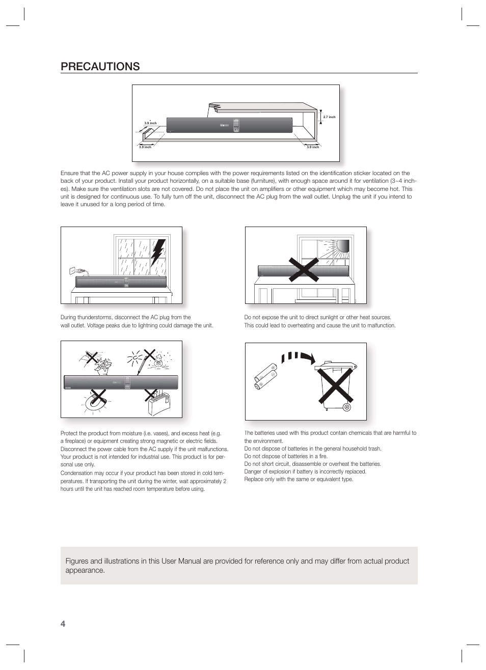 Precautions | Samsung HW-F750-ZA User Manual | Page 4 / 26