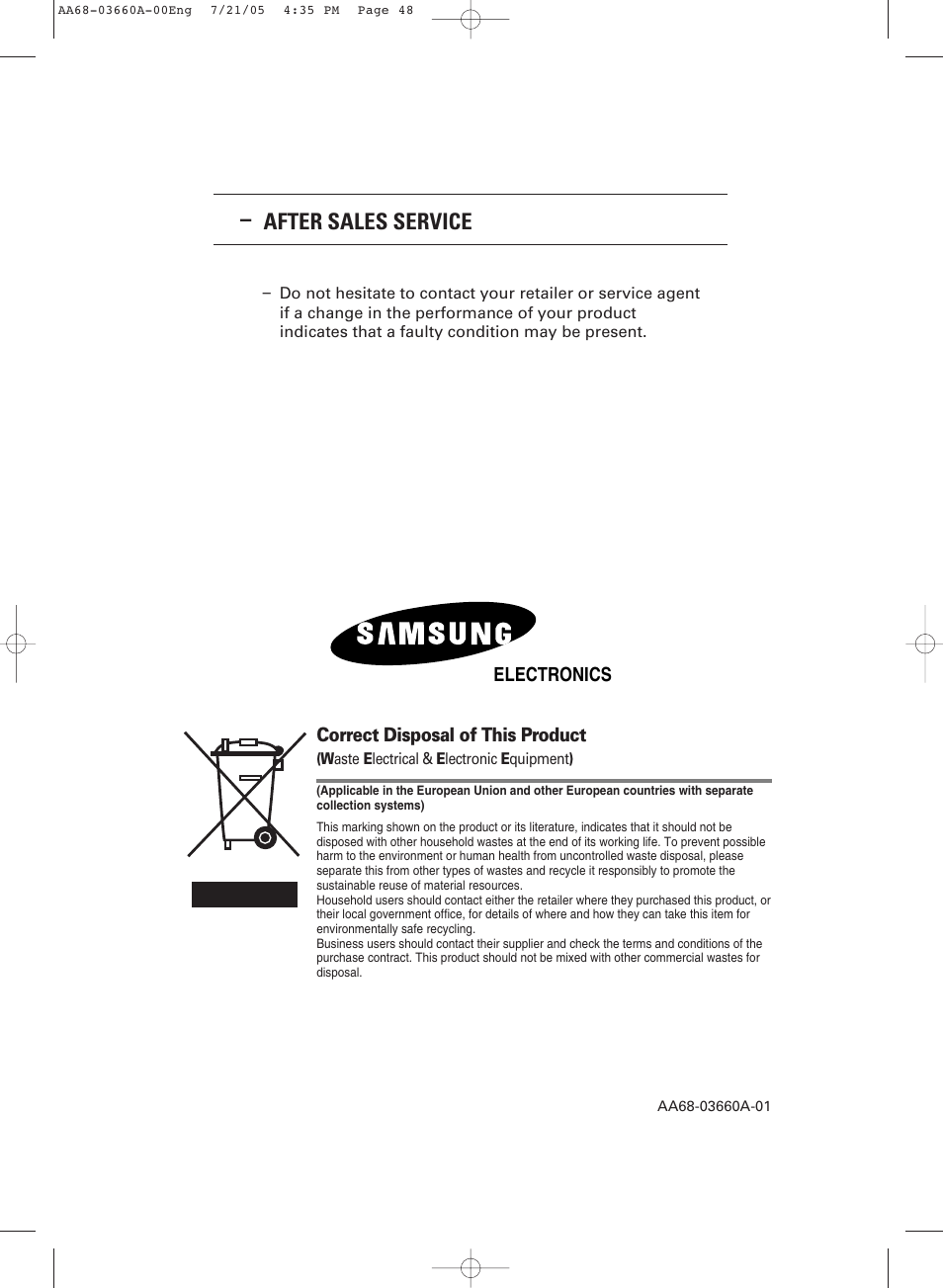 After sales service | Samsung CW29M026V7XXEC User Manual | Page 48 / 48