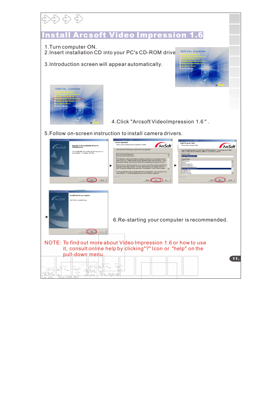 Install arcsoft video impression 1.6 | Argus Camera DC3640 User Manual | Page 13 / 21