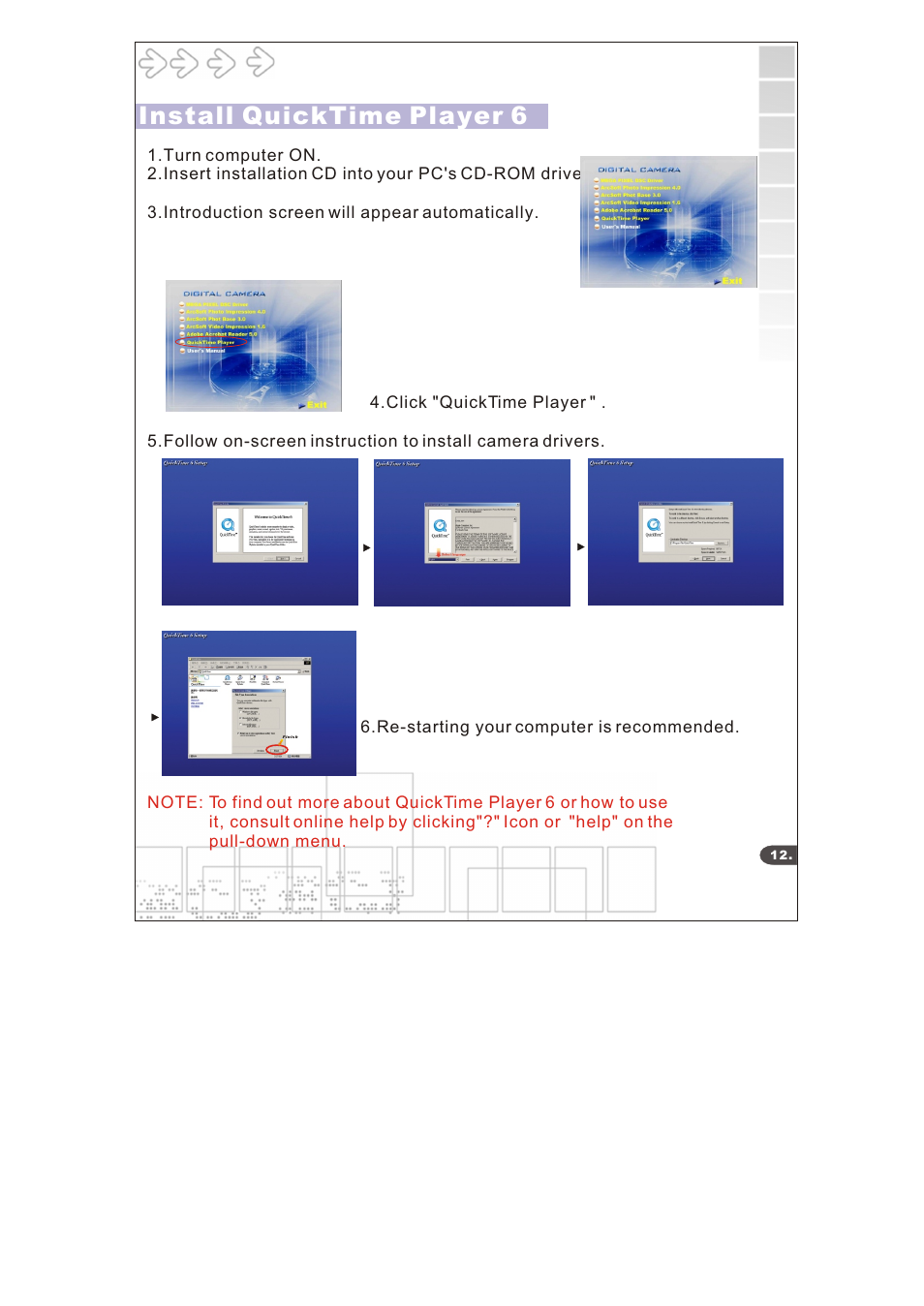 Install quicktime player 6 | Argus Camera DC3640 User Manual | Page 14 / 21