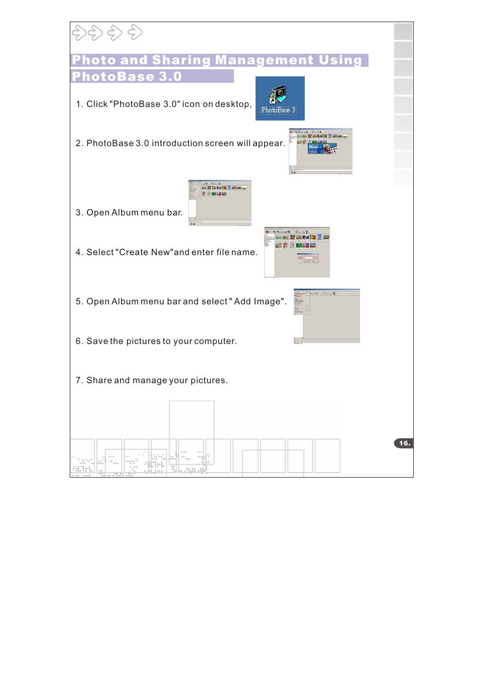 Photo and sharing management using photobase 3.0 | Argus Camera DC3640 User Manual | Page 18 / 21