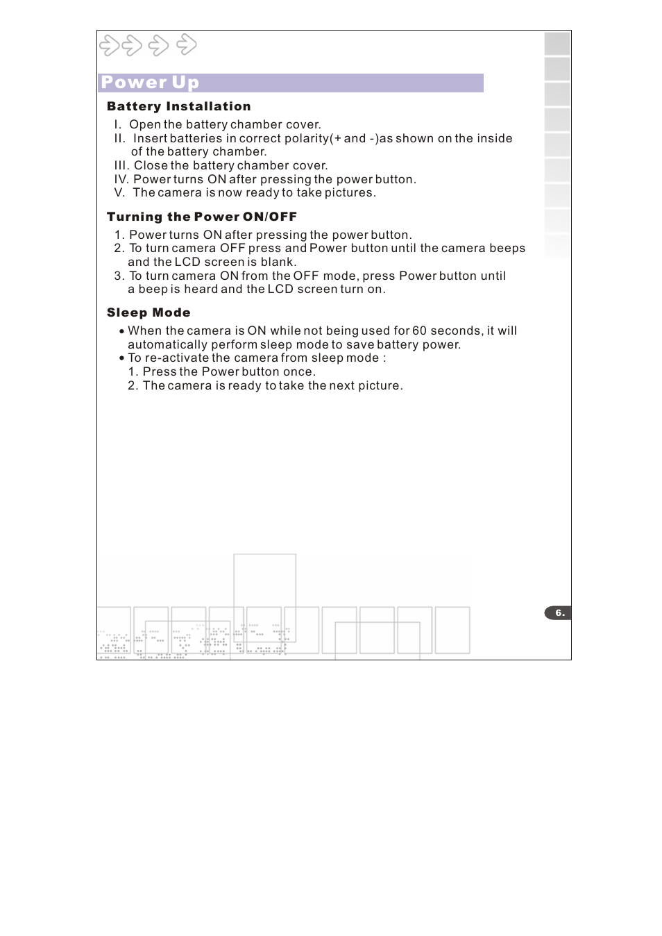 Power up | Argus Camera DC3640 User Manual | Page 8 / 21