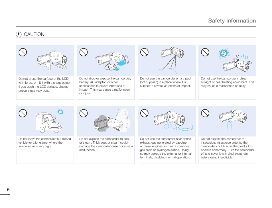 Safety information, Caution | Samsung HMX-Q10UN-XAA User Manual | Page 10 / 114