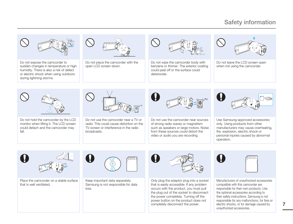 Safety information | Samsung HMX-Q10UN-XAA User Manual | Page 11 / 114