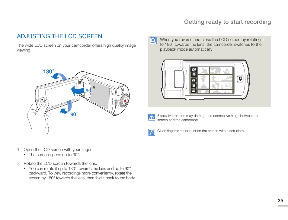 Adjusting the lcd screen | Samsung HMX-Q10UN-XAA User Manual | Page 39 / 114