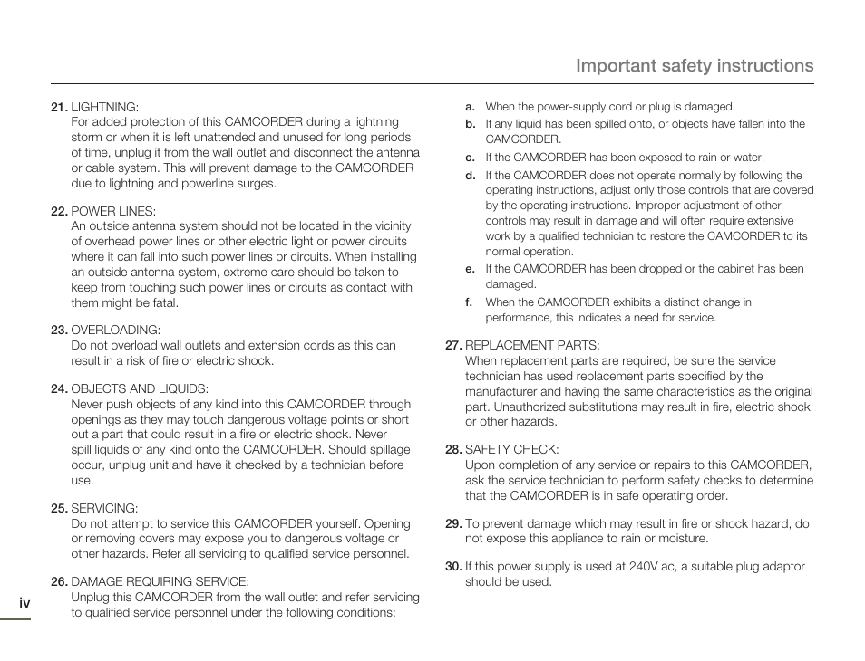 Important safety instructions | Samsung HMX-Q10UN-XAA User Manual | Page 4 / 114