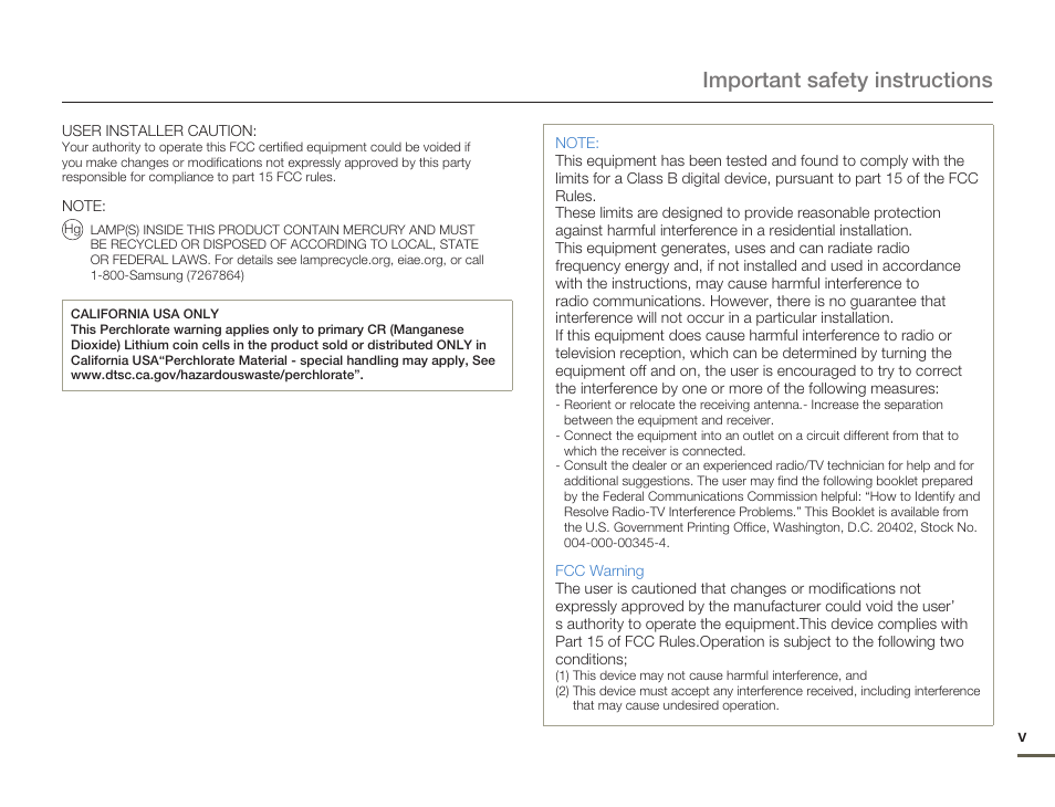 Important safety instructions | Samsung HMX-Q10UN-XAA User Manual | Page 5 / 114