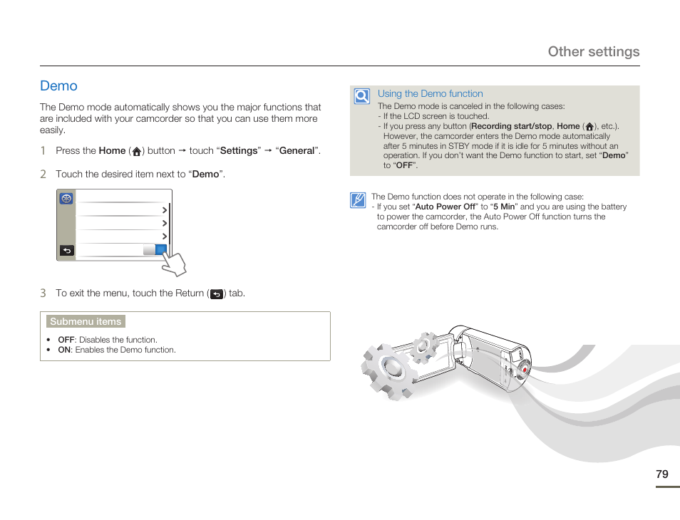 Demo, Other settings demo | Samsung HMX-Q10UN-XAA User Manual | Page 83 / 114