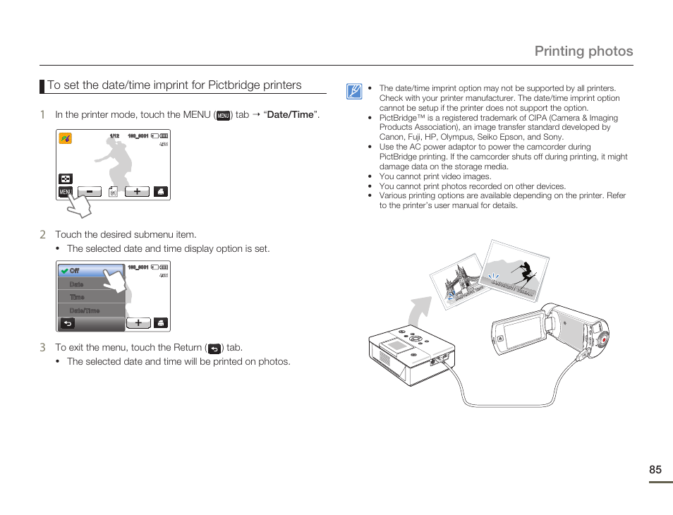 Printing photos | Samsung HMX-Q10UN-XAA User Manual | Page 89 / 114