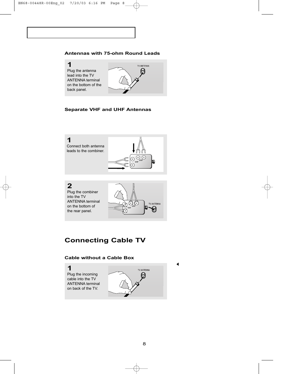 Connecting cable tv | Samsung LTN406WX-XAA User Manual | Page 16 / 82