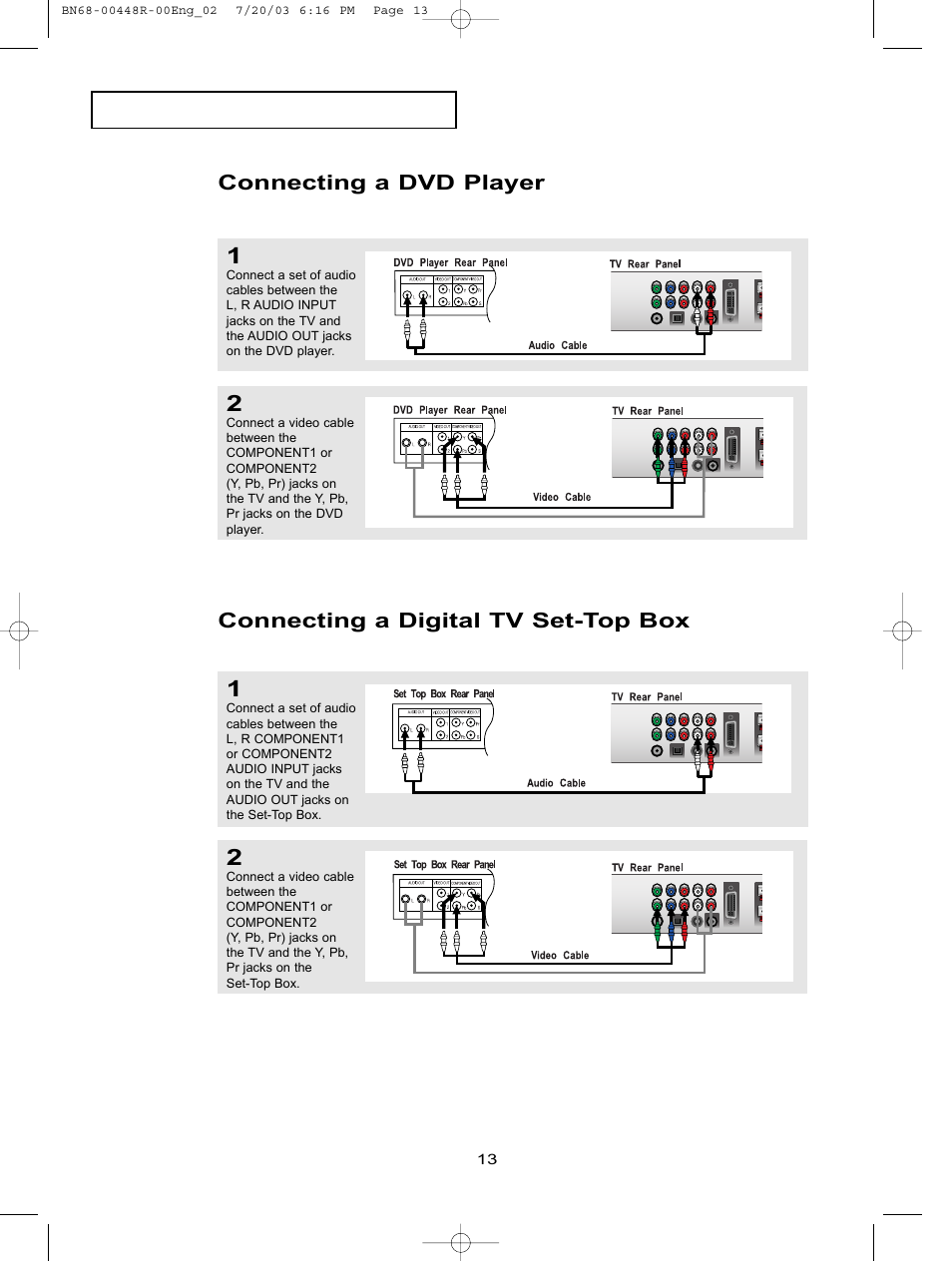 Connecting a dvd player, Connecting a digital tv set-top box | Samsung LTN406WX-XAA User Manual | Page 21 / 82