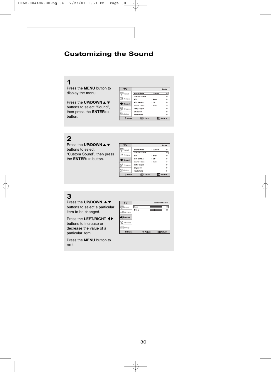 Customizing the sound | Samsung LTN406WX-XAA User Manual | Page 38 / 82